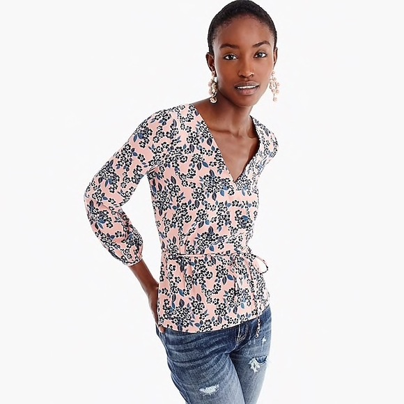J. Crew Tops - J Crew Drapey crepe faux-wrap top in blush bouquet